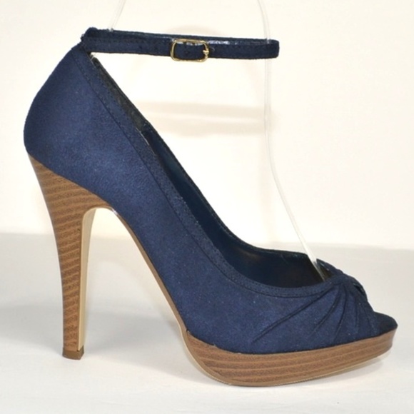 Delicious Shoes - Open Toe Ankle Strap Suede Heels Blue Size 5.5